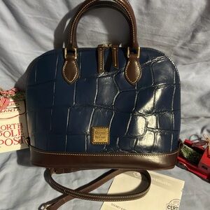 EUC Dooney & Bourke Midnight Blue Croc-Embossed ZipZip Satchel